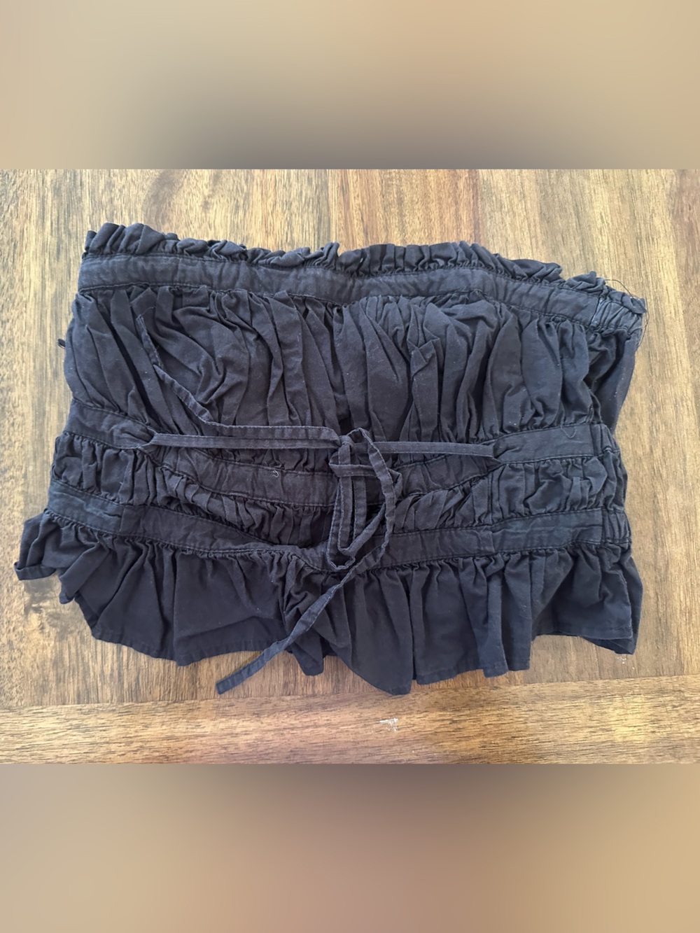 Free People Black Ruffled tube top with front ties.